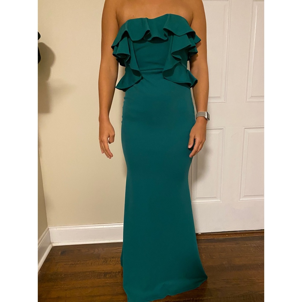 Long Green Symphony Strapless Dress